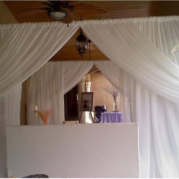 Set of 2 Wedding drape panels Voile  9 to 26' long x 57" each  4" top pocket to insert the drape holder 20 colors Rush shipping available