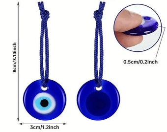Blue Evil Eye Round Glass Beads Charms Wall Hanging Ornament With Ropes For Home Decoration Jewelry Making Craft Supplies.