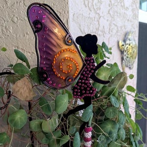 Three-Dimensional Beaded Fairy Garden Stake 17&quot; x 3 &quot;beaded, pot decoration, garden decoration, gift idea, plants loving gift.