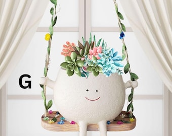 Smiling Face Hanging Planter Pot in swing 7 different styles to choose from, original, Retouched or Retouched and embellished. Free shipping