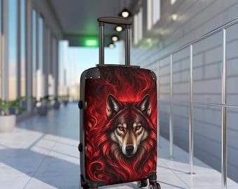 Customizable, Personalize Colors or Add a Name or Message, Fiery Wolf Suitcase | Red Wolf Travel Luggage