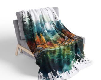 Cozy Artistic Fleece Sherpa Blanket - Nature Lover Gift, Camping Decor, Soft Throw, Autumn Vibes, Home Comfort