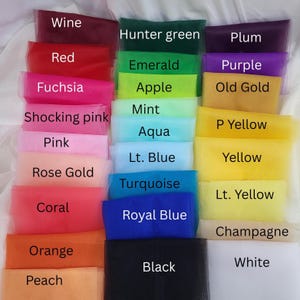 Tulle de 54 po. de large en 26 couleurs. Échantillons gratuits Tutu de décoration de fête, jupe fille, nœuds, décoration de mariage, fournitures pour travaux manuels
