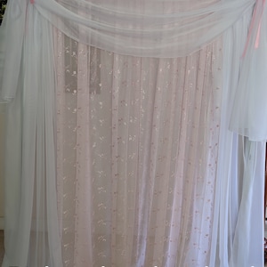 Pink Embroidered Voile 117&quot; Voile fabric, by yard Wedding decoration, flower girl dress   Rush shipping available, Free swatches.