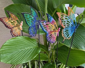 Large Metal Butterfly Garden Stake with Rhinestones, Butterfly Yard Art, Outdoor Garden Decor, Memorial Gift for Mom, Patio Ornament