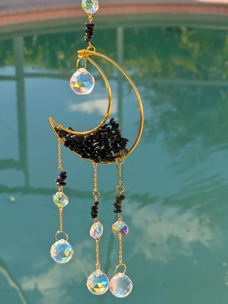 Half Moon Crystal Suncatcher 18” Window Prism Rainbow Maker Hanging ...