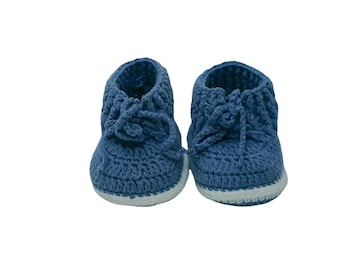 Grey Baby-Boys Infant Hand Crochet Bootie, Baby Sneakers, Newborn First Walkers Cozy Shoes Warm Knit Soft Booties for Toddler Infant Boy
