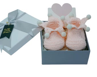 Soft Cotton Newborn Booties, Crochet baby shoes, Newborn baby gift, Pink Walkers, Handmade Infant Booties,