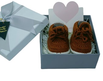Baby Boy Booties, Crochet Baby shoes, Baby Shower Gift, Brown Walkers, Newborn Gift For Baby, Unique baby gift, Hand knitted baby booties,