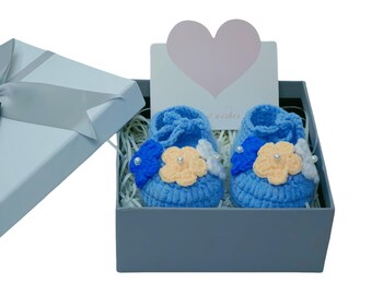 Baby crochet shoes, Christmas Baby Shower Gift, Handmade Crochet Baby Booties, Baby shower gift box