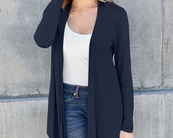 Full Size Long Sleeve Cardigan, women’s lightweight cardigan, women’s cardigan, spring outfits, navy cardigan