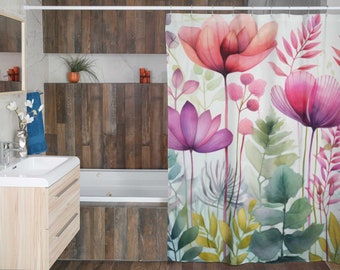 Boho Wildflowers Shower Curtain, Nature-Inspired Bathroom Decor, Floral Shower Curtain 71x74, Boho Shower Curtain