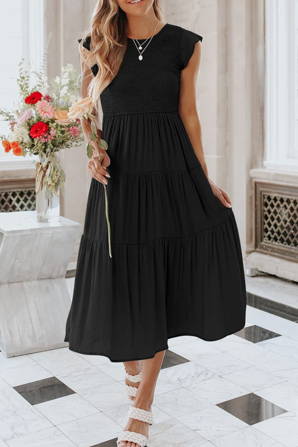 Short Sleeve Midi Dress Black Midi Wedding Dress Black - Etsy
