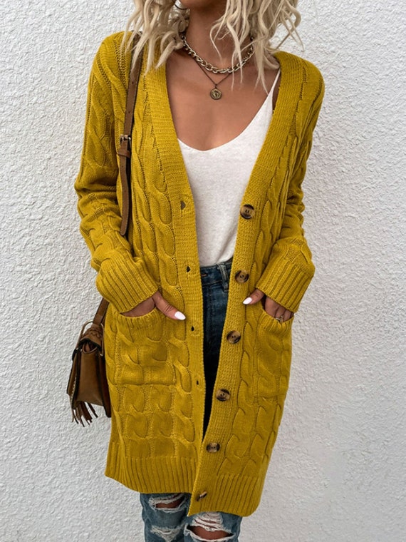 Yellow cardigan hotsell with pockets