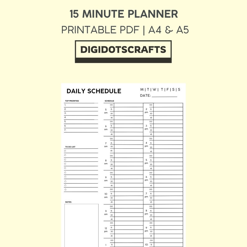 15 Minute Planner Printable Time Block Planner Template - Etsy Australia