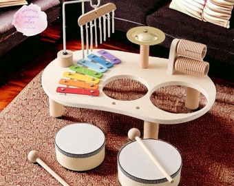 Wooden Music Toys for Children Multifunctional Music Drumset Table Early Education Music Toys Baby Gift Wooden Drum Set