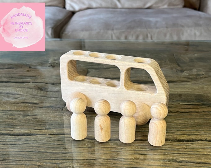 Wooden Toy Van, Wooden rolling Car Toy, Wooden Montessori Kids Toys, DiY Customizable Toys, Wooden Puzzle Van with Figures