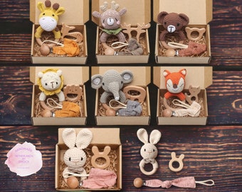 Animal Crochette Shaker Personalized Baby Shaker Crochette Toy Newborn Gift Set