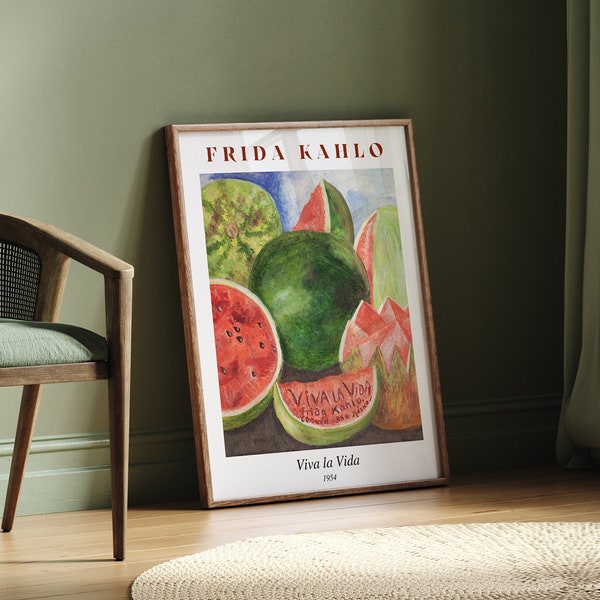 Frida Kahlo Viva La Vida Druck, Frida Kahlo Ausstellungsposter, Frida Kahlo Home Dekor, neutraler Vintage Druck, berühmter Künstlerdruck