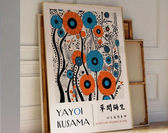 Yayoi Kusama-affisch, japansk väggkonst, ljus japansk inredning, japanskt tryck, abstrakt japansk affisch, japansk present, japansk väggkonst