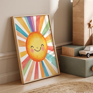 Aquarell Sonne Poster, Sonne Spielzimmer Wand Kunst Dekor, Aquarell Kindergarten Drucke, Kinderzimmer Wandkunst, Boho Sonne Wandkunst, Mädchen Zimmer Dekor