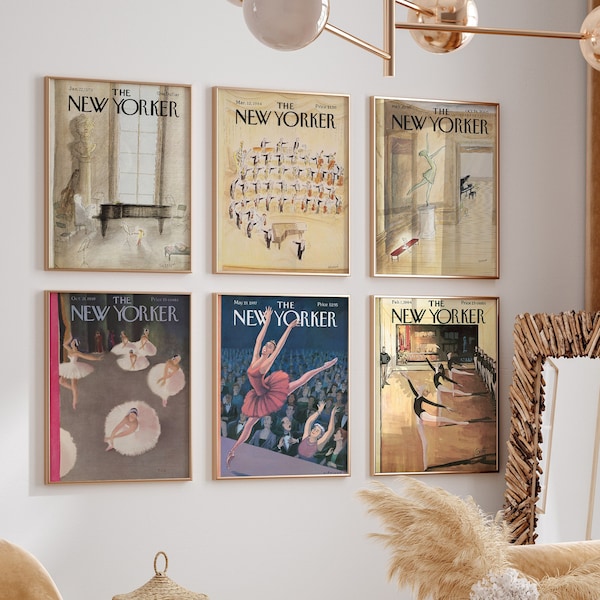 Set of Trendy vintage print, Bedroom wall decor, Vintage poster, Magazine Cover Art, The New Yorker Cover print, Gift Idea, Ballerina Print