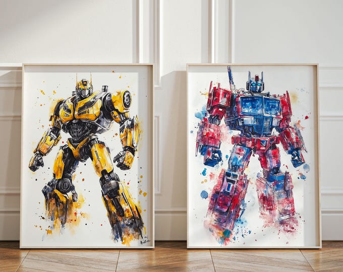 Transformers Movie Wall Art Print, Transformer Watercolor Poster, Kids Room Decor, Boys Room Decor, Kids Room Wall Art Decor