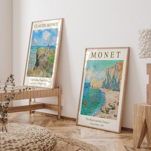 Galley Set of 2 Claude Monet exhibition prints, Claude Monet exhibition poster, Claude Monet wall art decor, Retro Beach Paintings