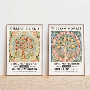 SET de 2 grabados de William Morris, estampado textil botánico, arte botánico vintage, carteles de exposición de William Morris, decoración del hogar de Morris