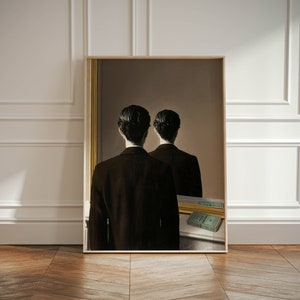 Stampa artistica da parete "Rene Magritte da non riprodurre", poster di Rene Magritte, arredamento per la casa di Rene Magritte, stampa di artisti famosi, stampa di un uomo allo specchio