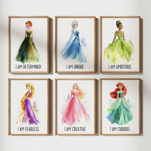 Set of 8 Princess Prints, Fairy Tale Castle, Girl Room Decor, Baby Girl Wall Art, Watercolor Princess Theme, Birthday Girl Gift Idea