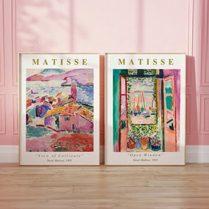 CONJUNTO de 2 impresiones de Henri Matisse, impresión de ventana abierta 1905, impresión de vista de Collioure 1905, cartel de Henri Matisse, decoración del hogar de Matisse, idea de regalo