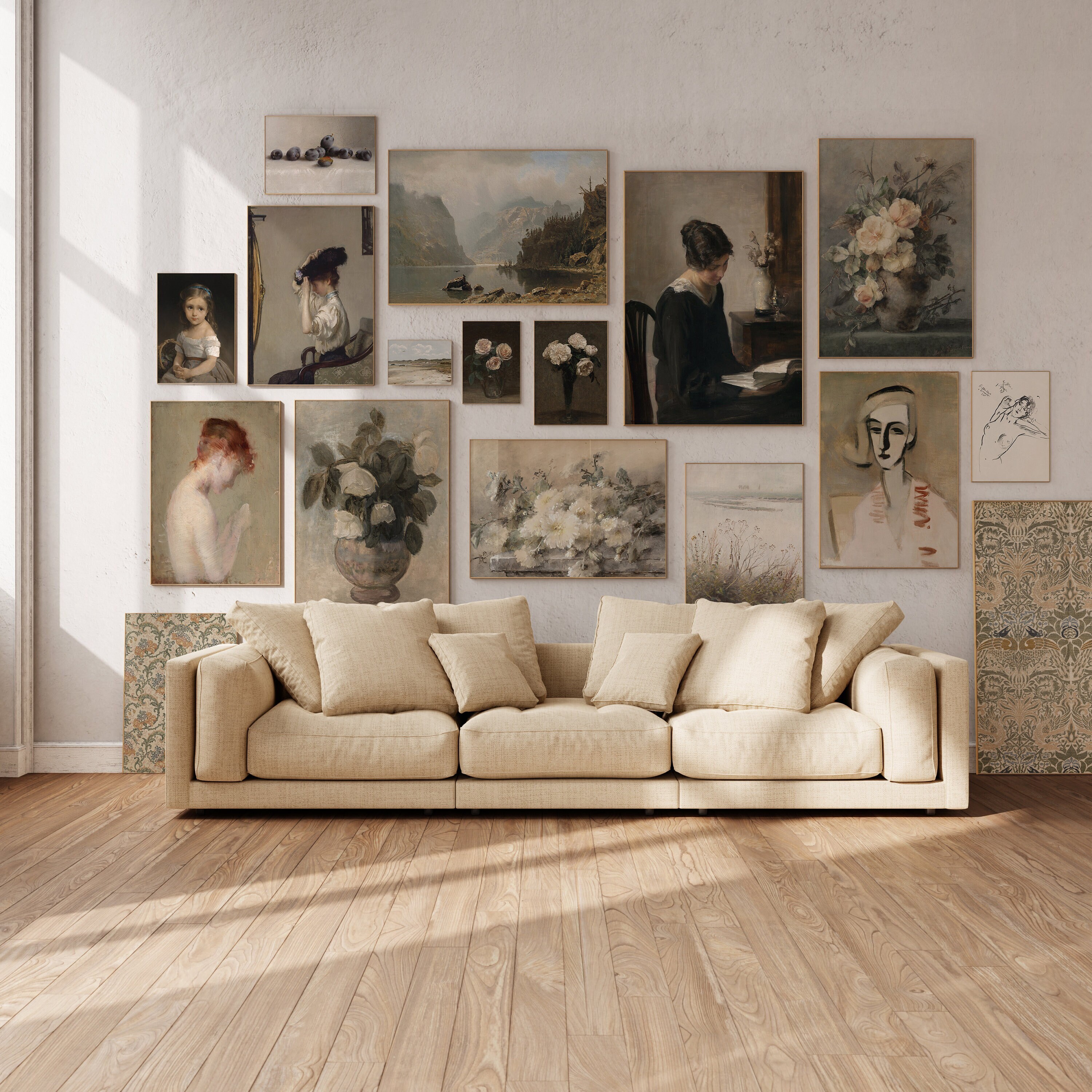 Vintage Neutral Gallery Wall SET, Vintage European Wall Prints, Muted