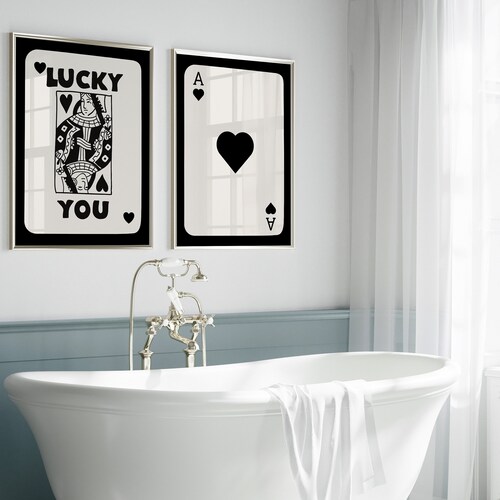 SET of 2 Lucky You Prints, Trendy Retro Wall Art Set, Museum wall art, Ace Card Poster, Retro Print, Lucky You poster, Aesthetic Print
