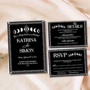 Schwarze Tarot-Karte Hochzeitseinladung Set-Vorlage zum Downloaden