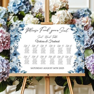 Dusty Blue Wedding Seating Chart Template Blue Floral Wedding Seating Chart Printable Light Blue Large Editable Printable Seating Plan DIY
