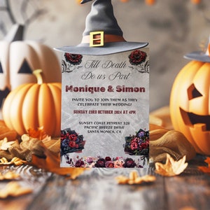 Invito a nozze di Halloween Floral Grey Floral Stationery Modificabile Dark Moody Floral Inviti Party Card stampabile Goth Digital Download
