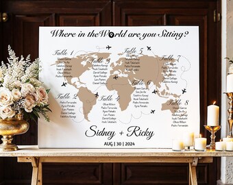 Weltkarte Hochzeit Sitzplatzschild druckbare Travel Ziel Tischvorlage bearbeitbar wo auf der Welt sitzt du digitaler Download DIY