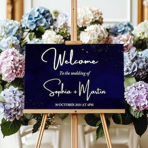 Luxury Navy Blue Wedding Welcome Sign Modern Elegant Sign Royal Blue Gold Midnight Template Bridal Shower Welcome Signage Instant Download