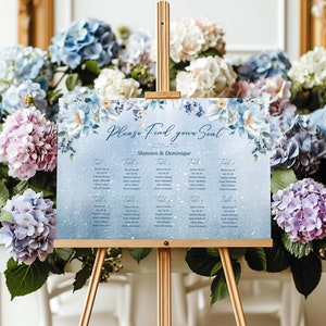 Dusty Blue Floral Wedding Seating Chart Template (Digital Download)
