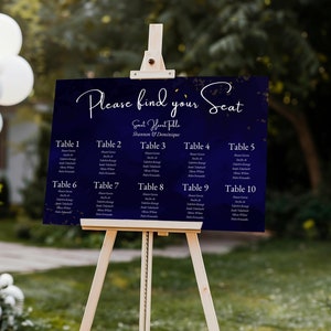 Navy Blue Wedding Seating Chart Editable Bridal Shower Seating Chart Luxury Wedding Table Plan Royal Blue Gold Seating Sign Template