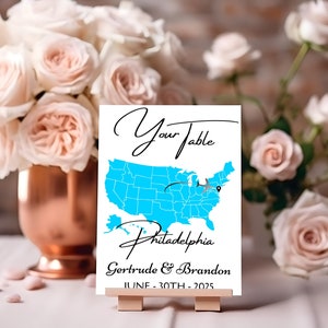 Thema Reise-Tischnamen Vorlage USA Karte Tischnummern Zeichen Reise-Thema Hochzeit USA Tischnummer Sofort-Download 5x7in