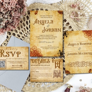 Mittelalterliche Hochzeitseinladung Set Fantasy Mittelalter Einladen Vorlage Set Bearbeitbar Druckbar Viking Stationery Card Kit Digital Download DIY