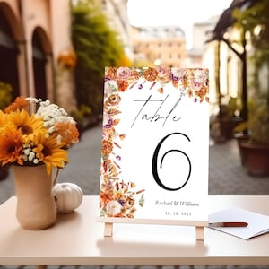 Autumn Wedding Table Numbers Printable Fall Table Number Template Seating Card Autumn Wedding Table Numbers Editable Bridal Shower Dining