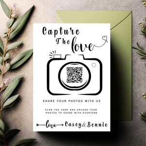 QRコードウェディングカード編集可能な写真サイン愛を共有印刷可能なモダンなウェディングプログラムキャプチャスキャン可能な愛デジタルダウンロードCanva