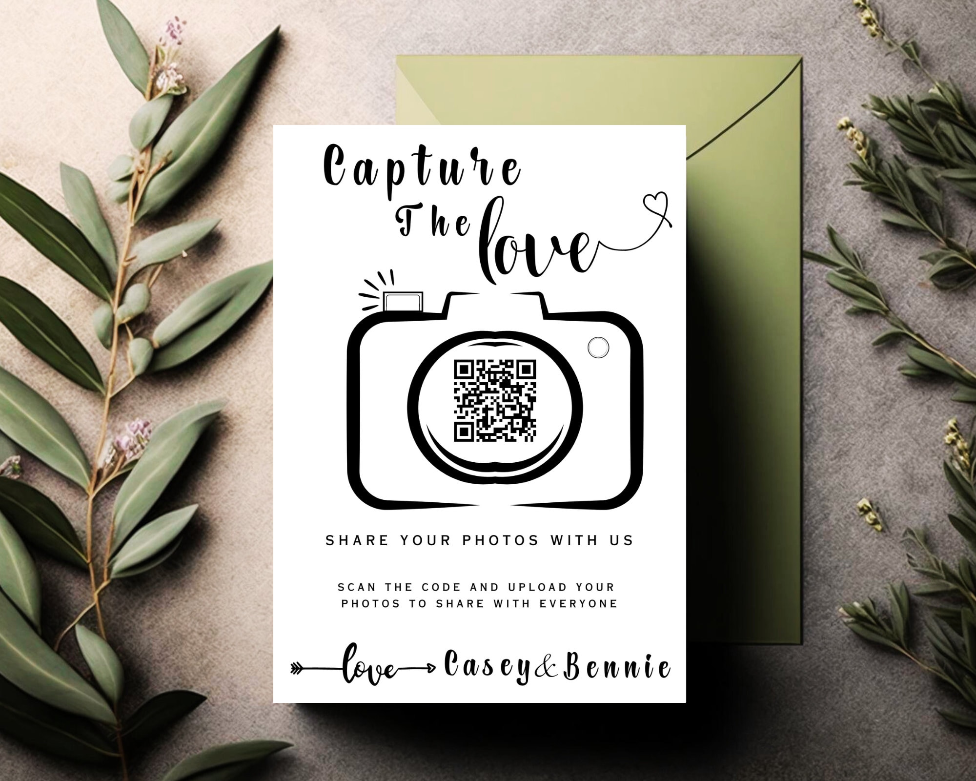 QR Code Wedding Card Editable Photo Sign Share the Love Printable Modern Wedding Program Capture