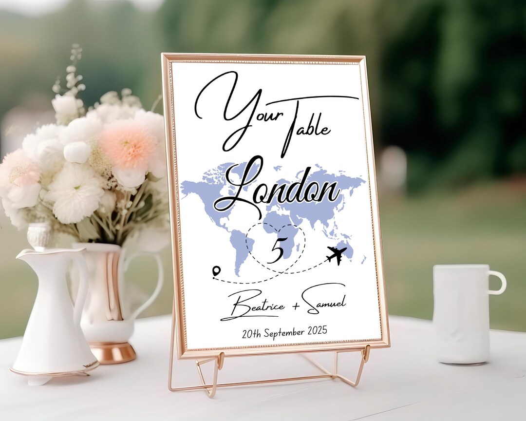 Travel Themed Wedding Table Numbers Template Light Blue Travel ...