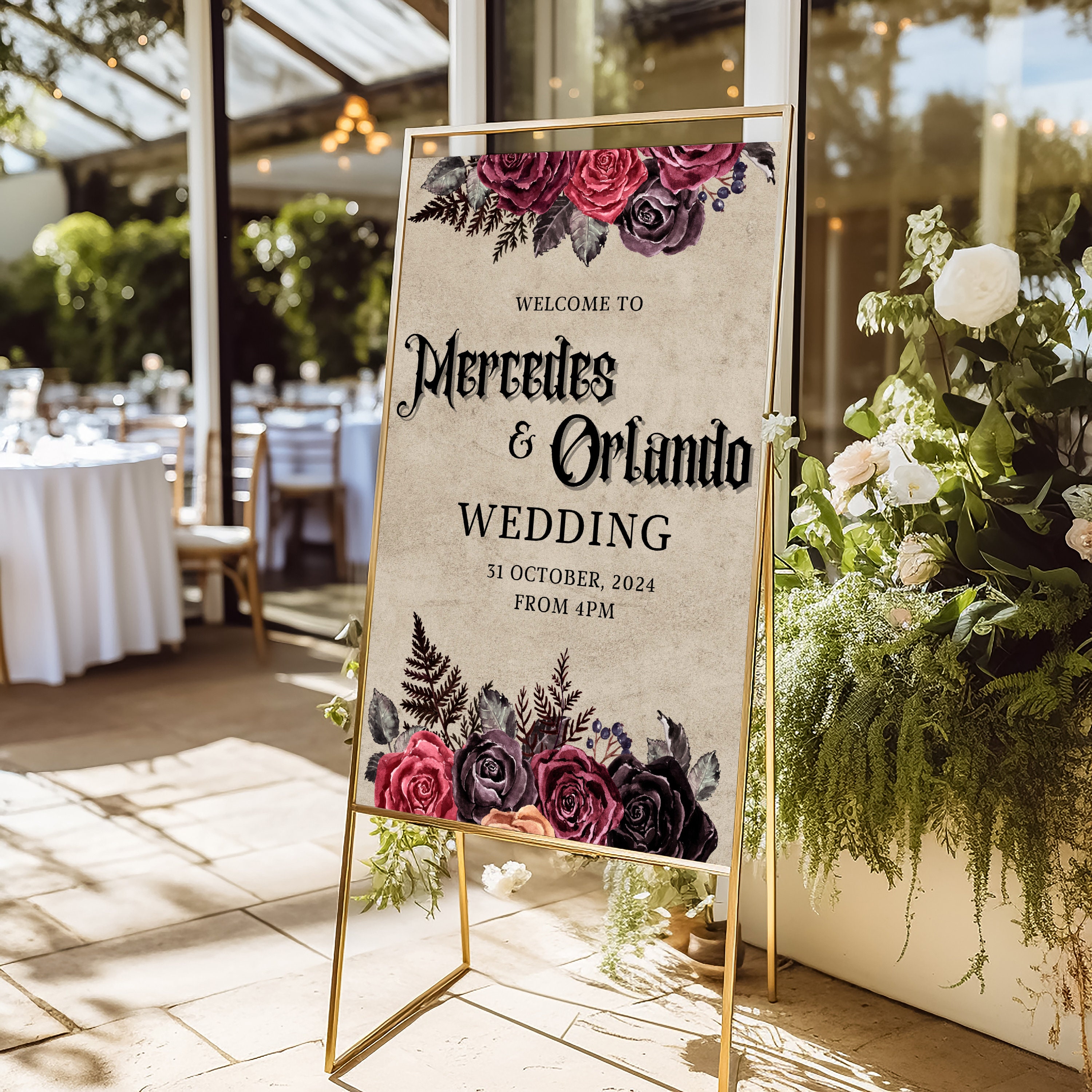 Example Signage Using Gothic Floral Gothic Wedding Welcome Sign Editable Beige Black Poster Template ...