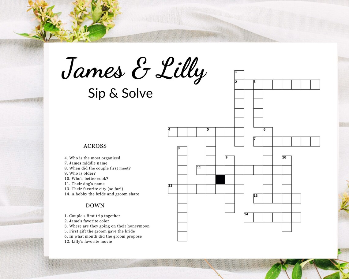 Custom Wedding Crossword Puzzle Template, Personalized Sip and Solve ...