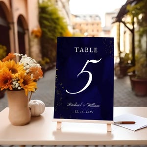 Navy Blue Table Numbers Template Watercolor Modern Table Cards Table Number for Wedding Table Numbers Blue Bridal Shower 5x7in DIY
